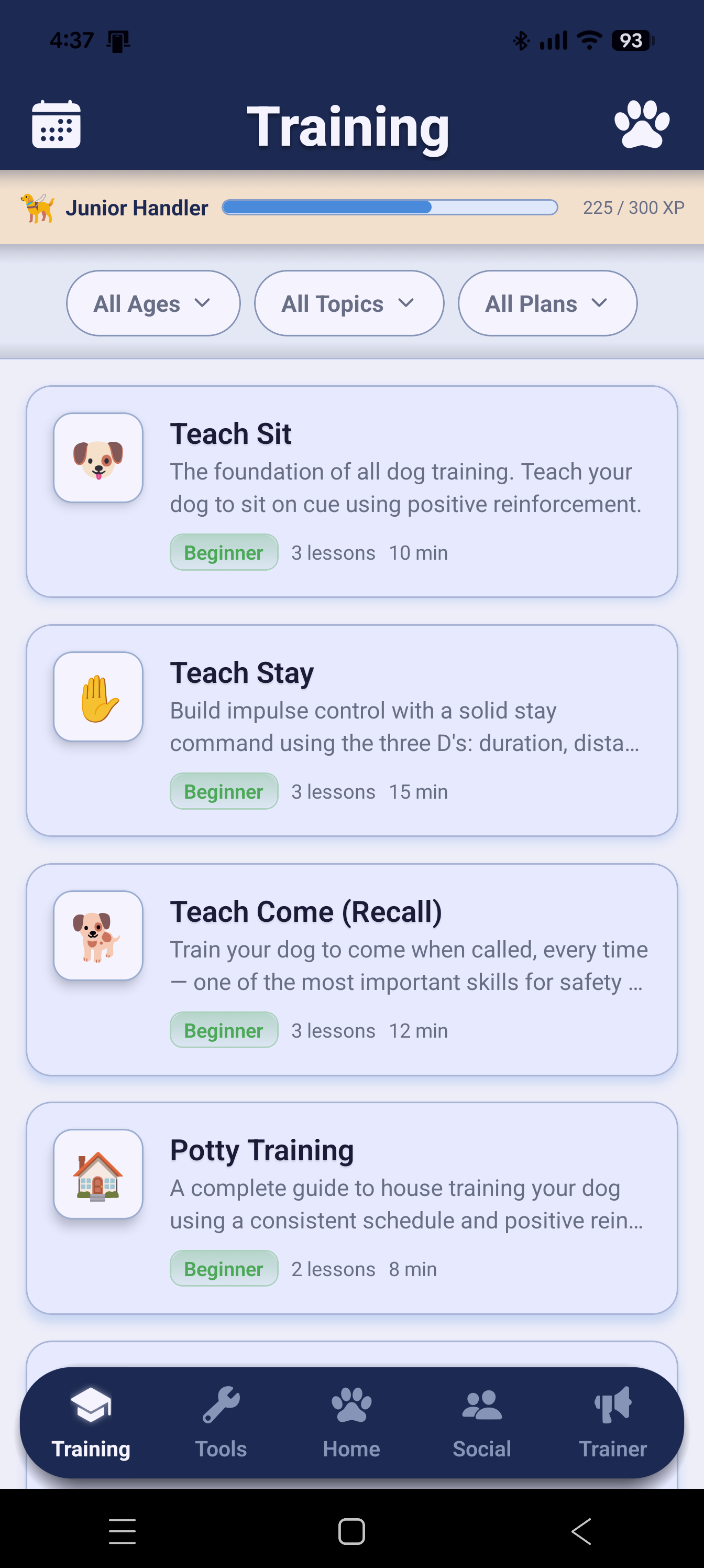 Training courses list